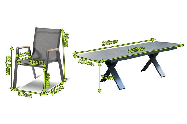 HARTMAN Sondermodell Xanadu / Aruba Set, Xerix/anthrazit, Alu/Glaskeramik, 6 Stapelsessel, 220/280x100cm – Bild 2
