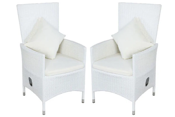OUTFLEXX 2er-Set Sessel, Weiß, Polyrattan, Lehne Beliebig Verstellbar, Inkl. Kissen