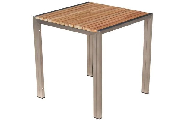 OUTFLEXX 2er-Set Sonnenliegen, Silber, Edelstahl/Teak, 195,5x74x35cm, Mit Beistelltisch 45x45cm – Bild 3