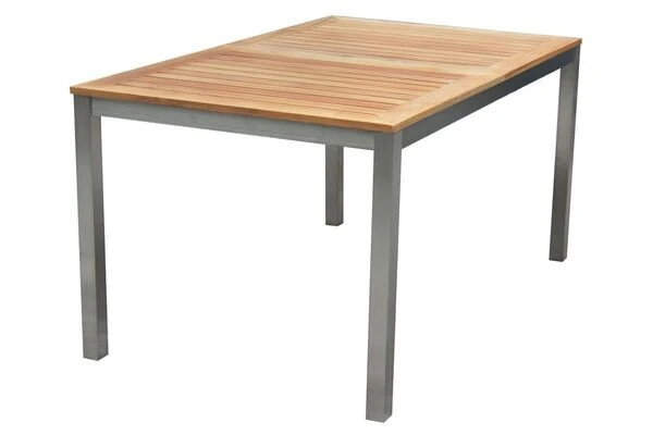 STERN Cardiff Esstischgruppe, Silber/taupe, Edelstahl/FSC-Teak, Tisch 150/200x90cm, 6 Multipositionssessel – Bild 3