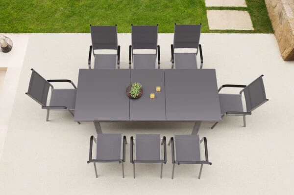 KETTLER Friends Esstischgarnitur, Silber, Alu/Textilene, Tisch 180/240 X 100 Cm, 8 Stapelsessel – Bild 3