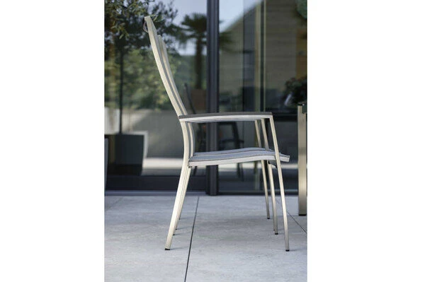 STERN Cardiff Stapelsessel, Silber Gepolstert, Edelstahl/Textil/Aluminiumarmlehnen, 68,5x56x110 Cm, Stapelbar – Bild 3