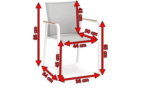 BEST Paros Stapelsessel, Weiß/grau, Alu/Ergotex/Teak, 56 X 64 X 85 Cm – Bild 4