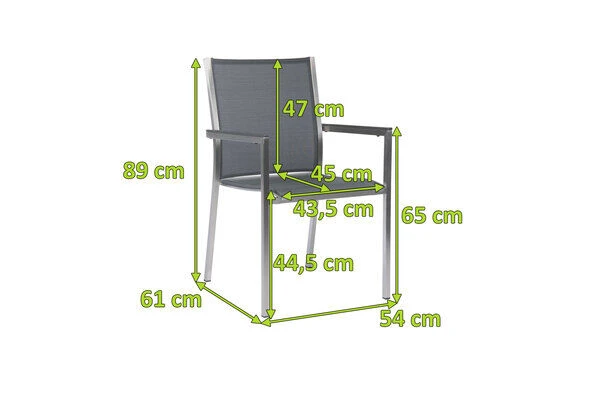 STERN Polaris Stapelsessel, Silber/karbon, Edelstahl/Textil/Aluminiumarmlehnen, 61x54x89 Cm, Stapelbar – Bild 4