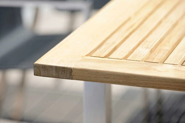 STERN Cardiff Esstischgarnitur, Silber/silbergrau, Edelstahl/Textilen/FSC-Teak/Alu, 162/220 X 90 Cm, Butterfly-Auszug, 6 Stapelsessel – Bild 4