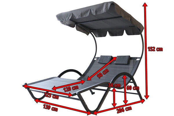 OUTFLEXX Doppelliege, Anthrazit, Polyester/Stahl Pulverbeschichtet, 205x138x34cm, Inkl. Nackenkissen, Rollbar – Bild 5