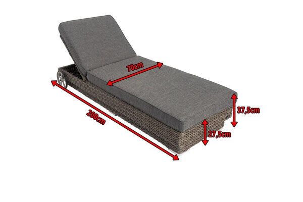 OUTFLEXX Rollliege, Grau, Polyrattan, 200x70x27,5cm, Rückenlehne 5-fach Verstellbar – Bild 5