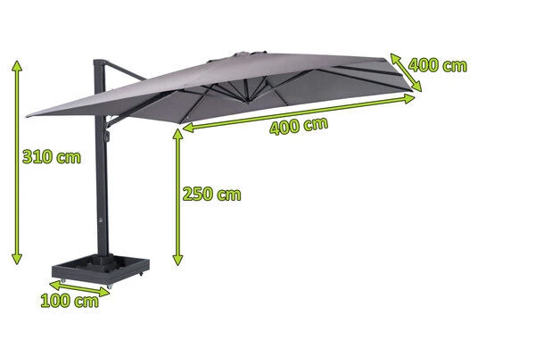 OUTFLEXX Ultimate L Ampelschirm, Anthrazit/grau, Alu/Spuncrylic®, 400x400cm, Inkl. Befüllbarem Schirmständer – Bild 5