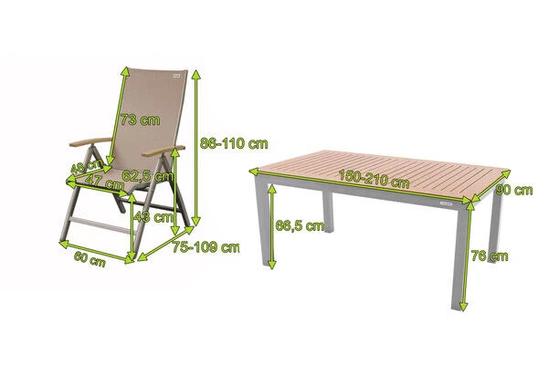 DOPPLER Expert Esstischgarnitur, Silber/Holzoptik/beige, Alu/Textilene, 4x Multipositionssessel, 150-210x90 Cm – Bild 5