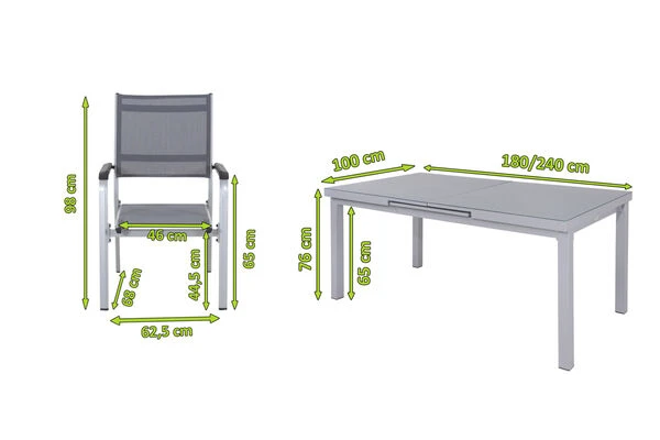 KETTLER Friends Esstischgarnitur, Silber, Alu/Textilene, Tisch 180/240 X 100 Cm, 8 Stapelsessel – Bild 5
