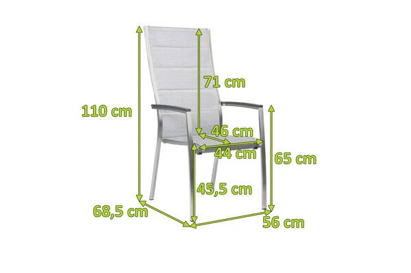STERN Cardiff Stapelsessel, Silber Gepolstert, Edelstahl/Textil/Aluminiumarmlehnen, 68,5x56x110 Cm, Stapelbar – Bild 5