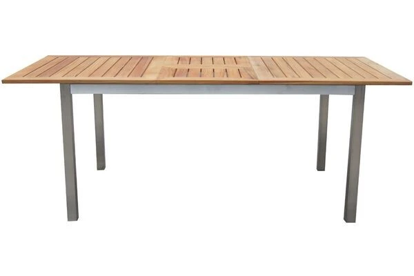 STERN Cardiff Esstischgruppe, Silber/taupe, Edelstahl/FSC-Teak, Tisch 150/200x90cm, 6 Multipositionssessel – Bild 7
