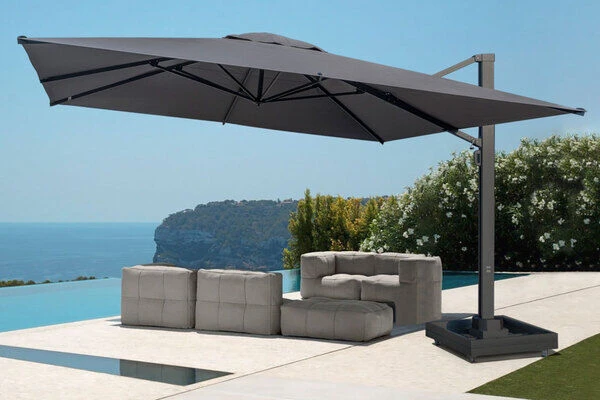 OUTFLEXX Ultimate XL Ampelschirm, Anthrazit/grau, Alu/Spuncrylic®, 450x450cm, Inkl. Befüllbarem Schirmständer – Bild 8